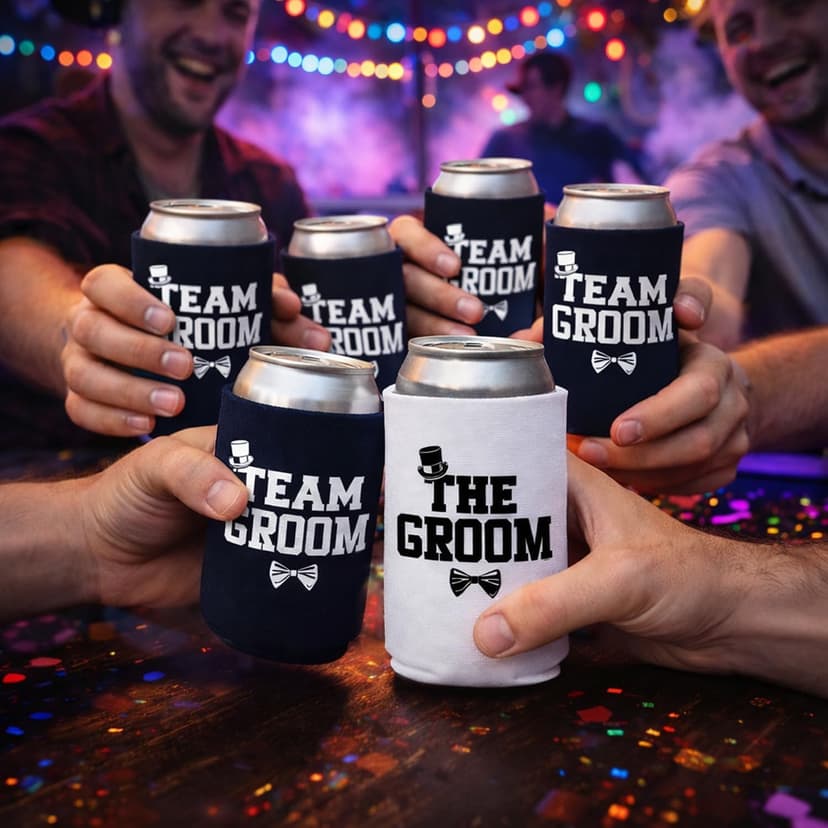 The Groom And Team Groom Can Coolie Holder Bachelor Party Decorations Bachelor Party Favors Bachelor Party Accessories Wedding Favors Gift For Groom Groomsmans Proposal Gifts Black White B08CHMD5PM