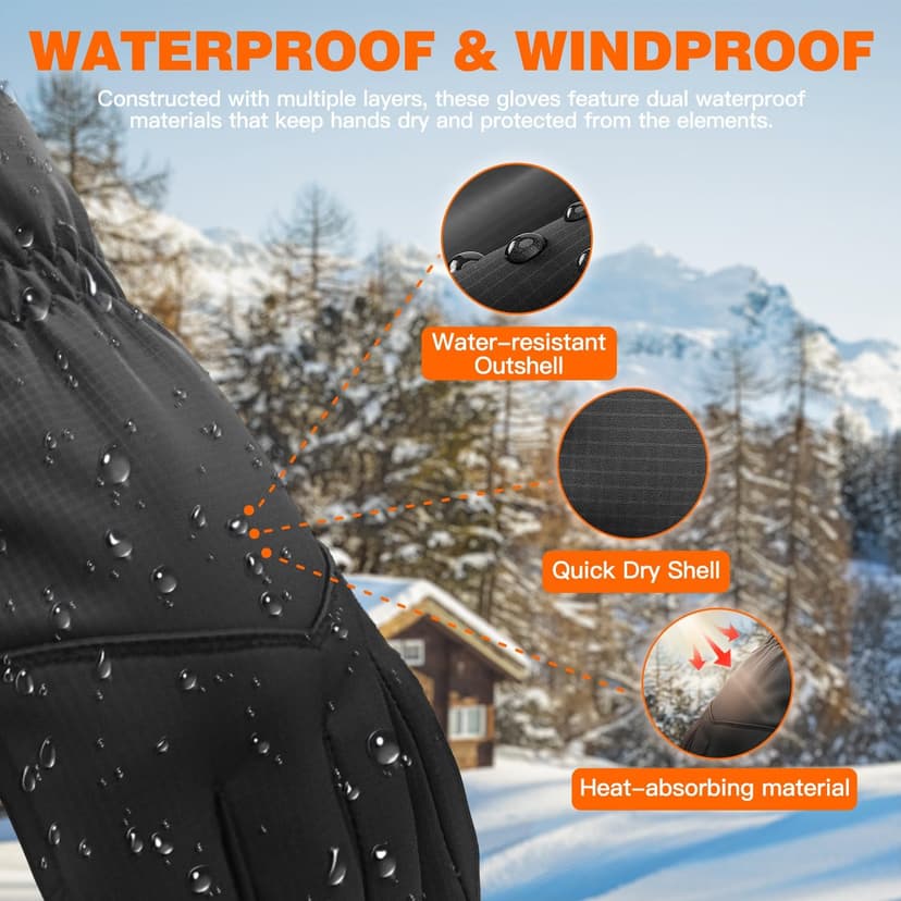 Hiramex Winter Waterproof Gloves Men Women, Windproof Warm Ski Gloves for Cold Weather, Touch Screen Snow Warm, Running Driving Cycling