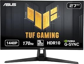 ASUS TUF Gaming 27" 2K HDR Monitor (VG27AQ1A) - QHD (2560 x 1440), IPS, 170Hz (Supports 144Hz), 1ms, Extreme Low Motion Blur, Speaker, G-SYNC Compatible, VESA Mountable, DisplayPort, HDMI