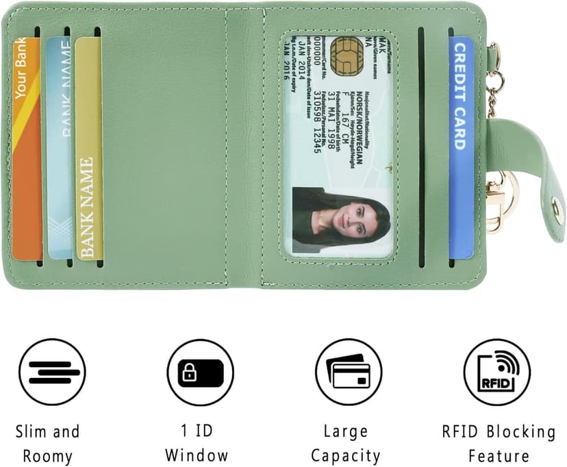 Airkit Small Wallets Woman RFID Blocking Leather Credit Card Holder - with ID Window - Card Wallets for Women - with Zipper Coin Purse - Keychain Wallet