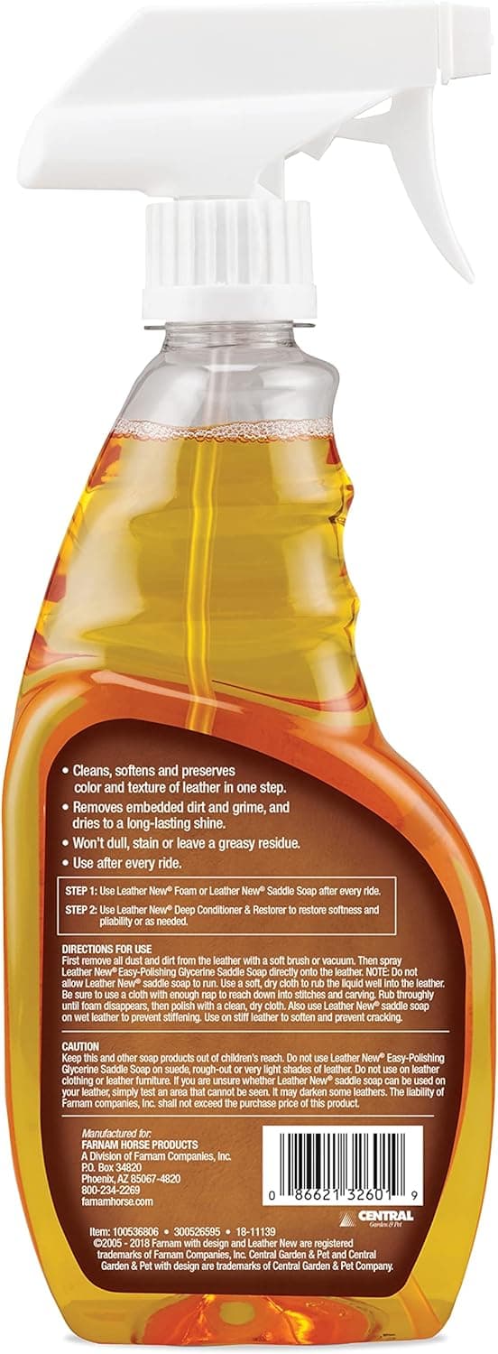 Farnam Leather New Easy-Polishing Glycerine Saddle Soap and Leather Saddle Cleaner, Protects and Preserves Leather, Cleans, Conditions and Polishes, 16 Oz.