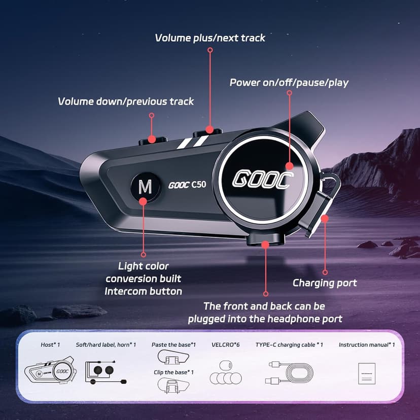 Motorcycle Bluetooth Headset Helmet Speakers Long Battery Life Helmet Headphone with Noise Cancellation&Music Sharing Ultra-Thin Wireless Bluetooth Headphones for All Helmets