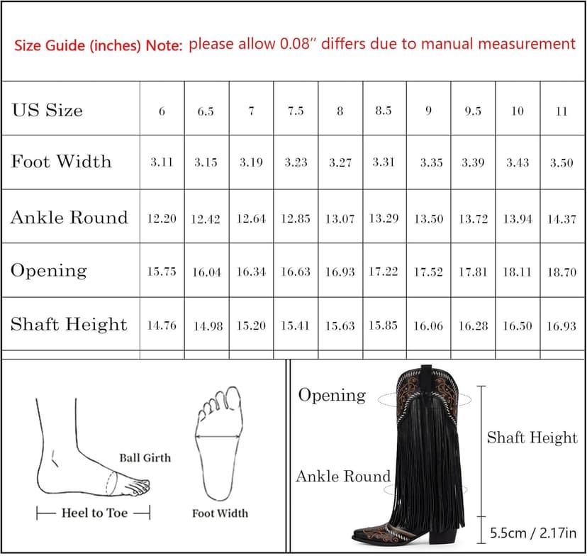 Modatope Cowboy Boots for Women Fringe Knee High Boots Embroidered Cowgirl Western Pointed Toe Chunky Heel Slip on Wide Calf Cowboy Boots
