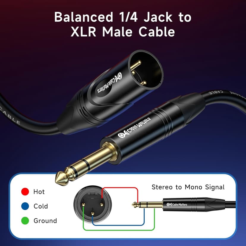 Cable Matters 6.35mm (1/4 Inch) TRS to XLR Cable - 6ft, Male to Male XLR to TRS Cable, Black - Not for Microphone Use