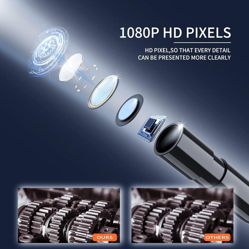 Endoscope Camera with Light, Borescope Camera with 4.3" IPS Screen, 1920P HD with 8 LED Lights, 16.4FT Semi-Rigid Cord Bore Scope, Gadgets for Men & Tools for Men