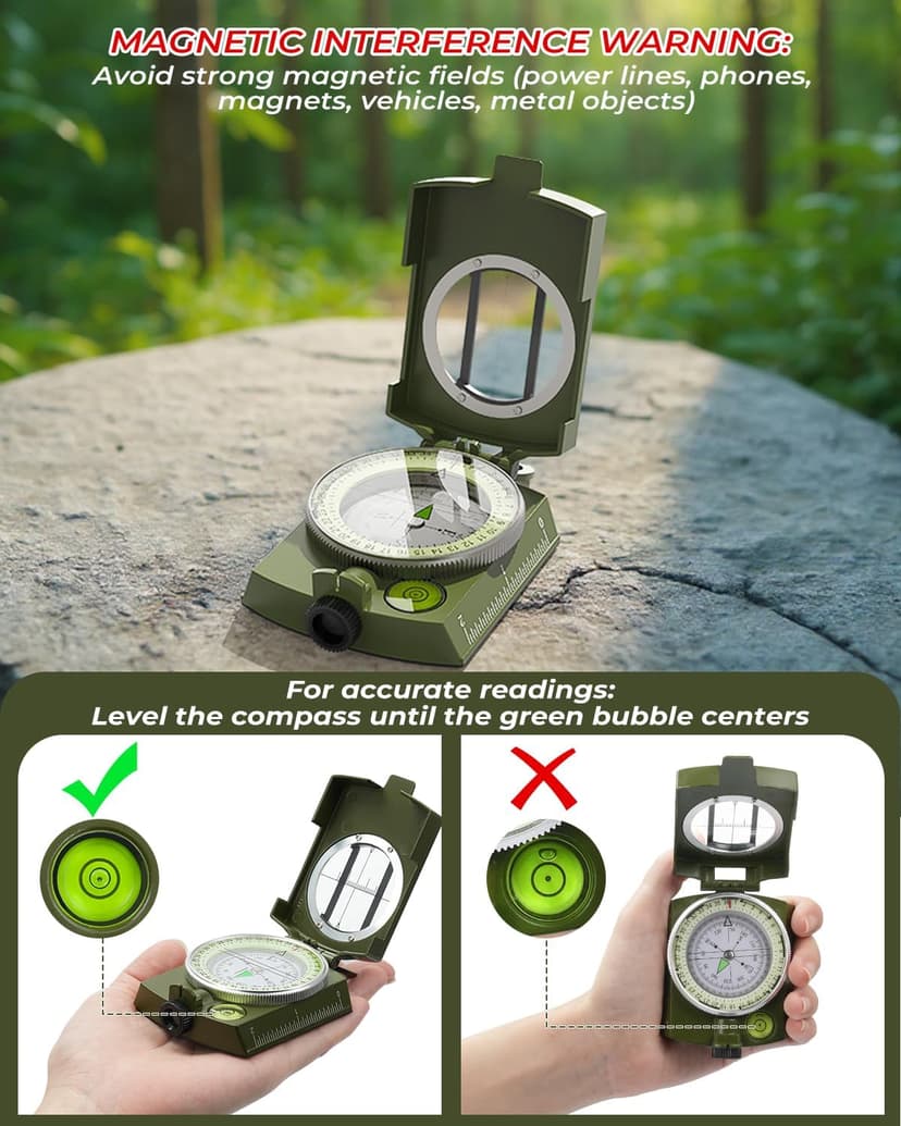 Sportneer Compass: Accurate Durable Lightweight Orienteering Compass with Strap and Carrying Case, Glow in The Dark Waterproof Hiking Essentials for Camping Backpacking, Best Survival Gifts for Kids