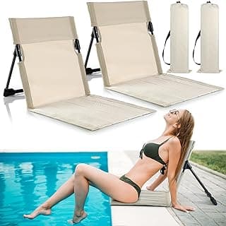 Karenhi 2 Pcs Foldable Poolside Chairs Portable Beach Chair ​Folding Poolside Chairs for Edge of Pool for Adults Traveling Camping Picnic Lawn Accessories (Light Beige)