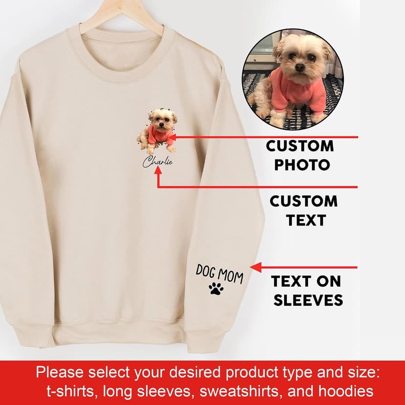 Personalized Pet Photo Design, For Pet Lovers, Everyday & Holiday Wear, Soft Cotton Blend, Meaningful Gift Custom Sweatshirt, Dog Mom & Cat Mom Sweatshirt, Pet Photo Gift B0CN32WK1K