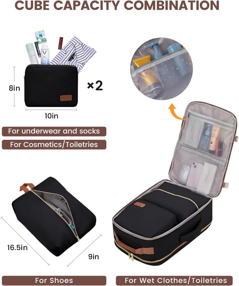 LOVEVOOK 40L Travel Backpack for Women & Men, Airline Approved Carry On Luggage with 3 Packing Cubes, TSA Overnight Bags, Waterproof Personal Item Bag, Weekender Essentials Backpacks fits 17" Laptop