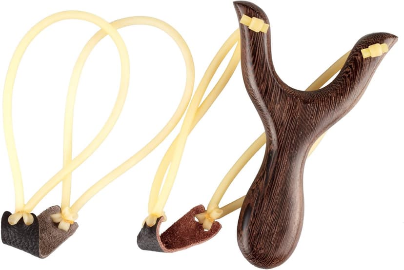 BASUNE Solid Wooden Slingshot with Classic Construction Hunting Slingshot for Catapult Game, Outdoor, Hunting-for Adult (Deep Brown)