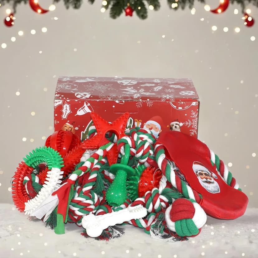 Christmas Dog Toys 15 Pack, Puppy Rubber & Rope Toys Set, Interactive Tough Box for Dog Playing, Training & Teething Bulk for Holiday Puppies' Presents B0DGL4TT9Z