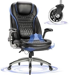 Executive Office Chair-Ergonomic Computer Desk Chair, High Back Leather Chair with Padded Flip-up Arms, Swivel Home Office Chair Upgraded Caster-Black