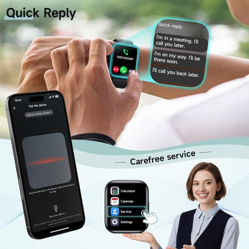 Smart Watch for Men Women, 1.8" Fitness Tracker for Android & iPhone, Answer/Make Calls, Alexa Built-in, Heart Rate/Sleep/SpO2 Monitor Smartwatch, IP68 Waterproof Watches 101+ Sport Modes, 2 Bands