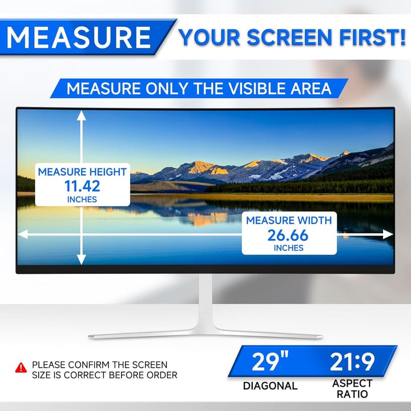 [2-Pack] Privacy Screen For Computer Monitor, 29-Inch 21:9 Aspect Ratio; Anti Spy/Bule Light/Glare And Eye Protection, 2 Install Ways Removable For Office, Airport, Cafe And Other Public Area; Diagonal 29 Inches, Width 26.66 Inches, Height 11.42 Inches