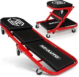 M-AUTO Foldable Z Creeper 2-in-1 Rolling Folding Car Creeper & Seat, 36" Adjustable Roller Garage Chair Lay Down or Sit, 330LBS Capacity Under Car Roller Creeper with 6 Swivel Casters, Red B0BPSQMJ9V