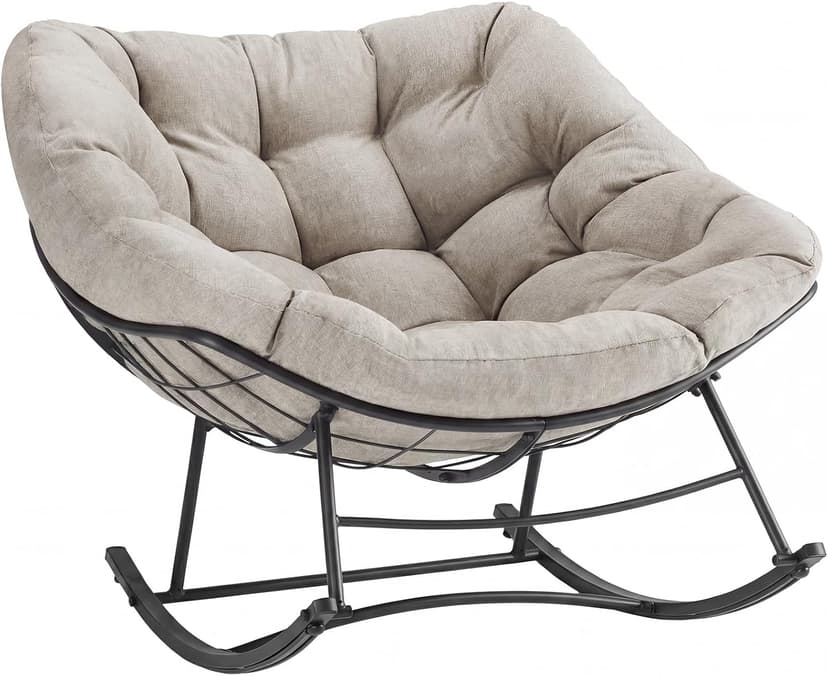 NEWBULIG Outdoor Patio Rocking Chair with 5.5" Thick Cushion, Oversized Egg Lounge Chair, 450 Lbs Heavy Duty, Water-Repellent Fabric, for Garden, Porch, Living Room