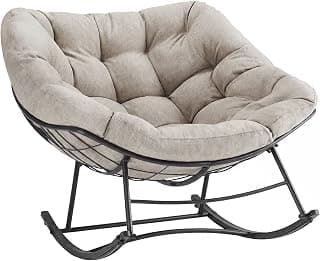 NEWBULIG Outdoor Patio Rocking Chair with 5.5" Thick Cushion, Oversized Egg Lounge Chair, 450 Lbs Heavy Duty, Water-Repellent Fabric, for Garden, Porch, Living Room
