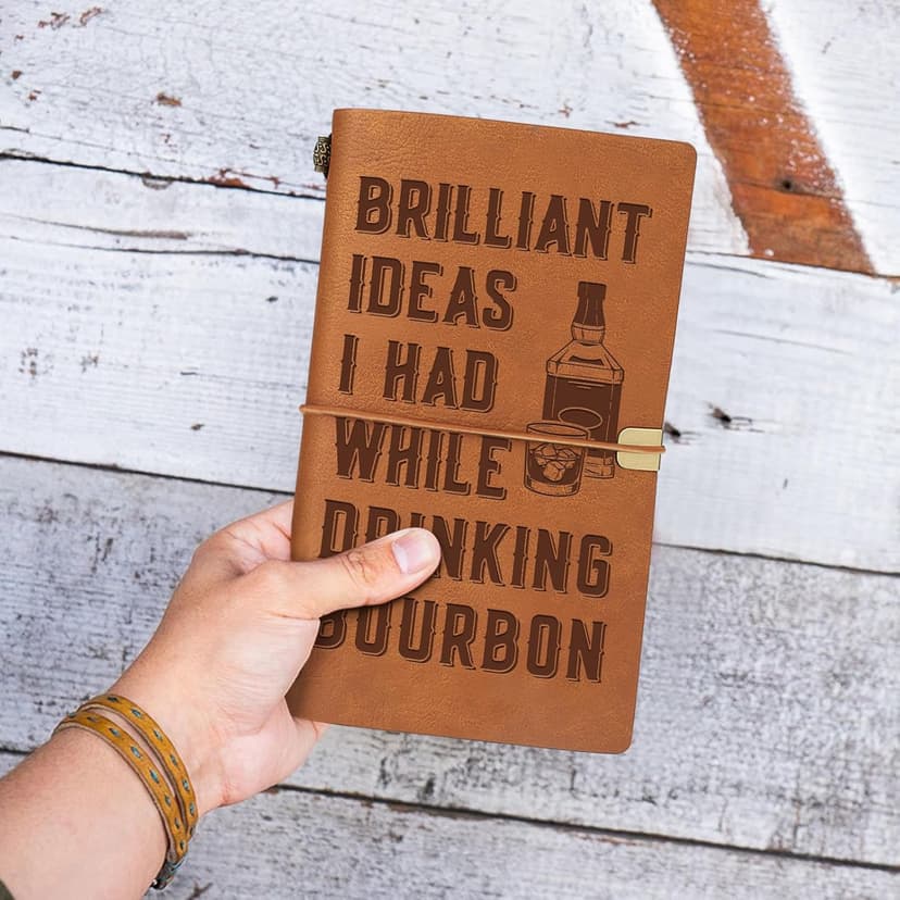 Gifts for Bourbon Lovers, Whiskey Lovers, Engraved Refillable Journal Sketchbook, Lined Planner, Travel Notebook Bourbon Gifts for Men, Leather Journal Notebook for Bourbon Lover B0GCZNYDV2