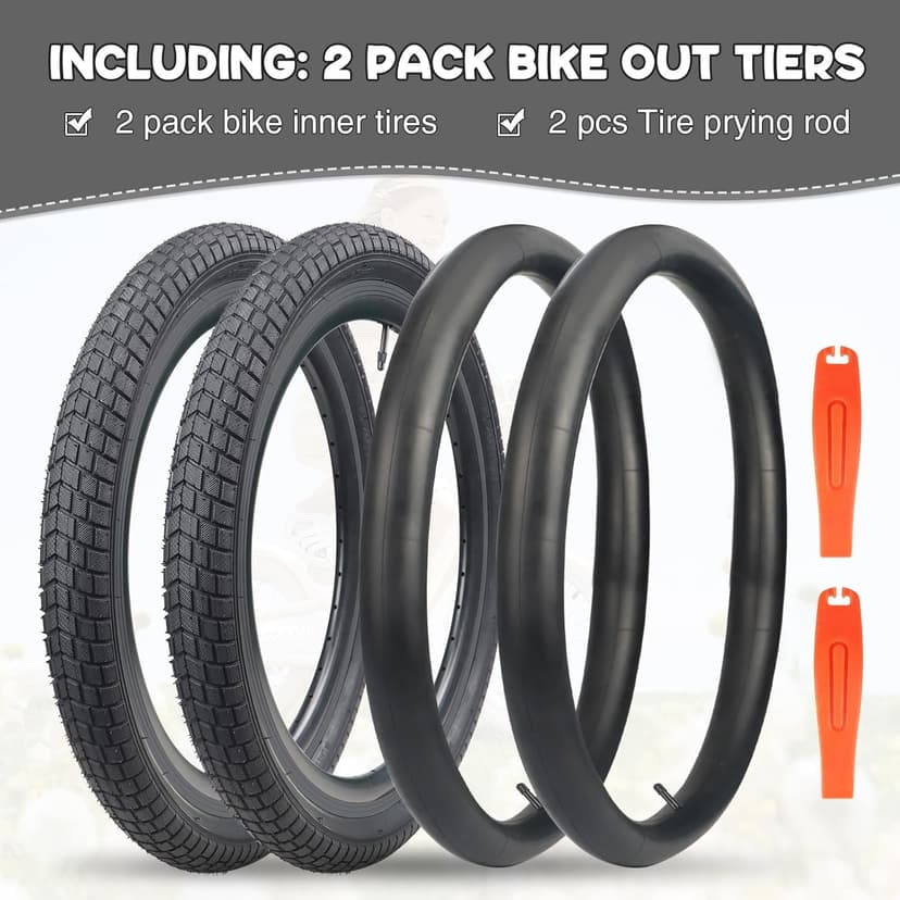 12/16/20x2.125 Bike Tires 1/2 Pack 12/16/20 Inch Kids Folding Replacement Tire/Tube Suitable for Tires 12/20x2.1 12/16/20x2. 125 12/20x2.25, Multiple Colors