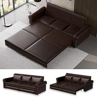 LuxyHoom 93.7" King Size Sleeper Sofa Bed, Pull Out Sofa Bed, Faux Leather Upholstery, 3 in 1 Convertible Sleeper Couch, Chaise Lounge, Retro Recliner for Living Room, Office, Apartment, Dark Brown