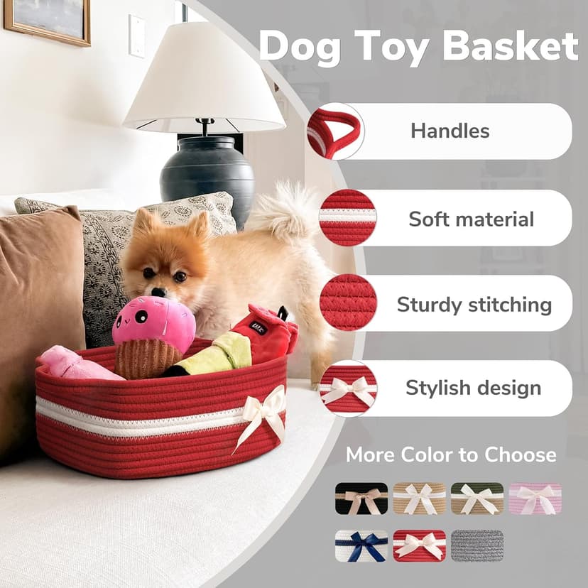 13" x 10" x 5" Storage Baskets for Toys & Baby Essentials, Fits Nursery & Bedroom Organization, Built-In Handles, Bow Design CHICVITA Small Woven Rope Gift Basket, Decorative Burr Basket, Red B0D7MKY1YJ