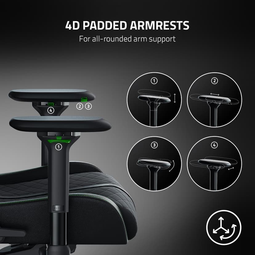 Razer Enki Gaming Chair: All-Day Comfort - Built-in Lumbar Arch - Optimized Cushion Density - Dual-Textured, Eco-Friendly Synthetic Leather - Reactive Seat Tilt & 152-Degree Recline - Black/Green