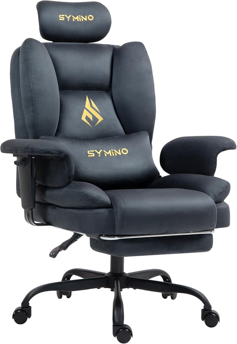 Symino Gaming Chair with Footrest, Up/Down Armrests, Suede Fabric Ergonomic Office Chair, 150° Recline Computer Chair for Desk, Gery