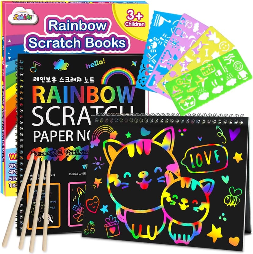 ZMLM Scratch Paper Art-Crafts Gift: 2 Pack Rainbow Notebooks Supplies Toys Easter Basket Stuffers for 3 4 5 6 7 8 9 10 Years Old Girls and Boys Kids Birthday Party Games (Pink)