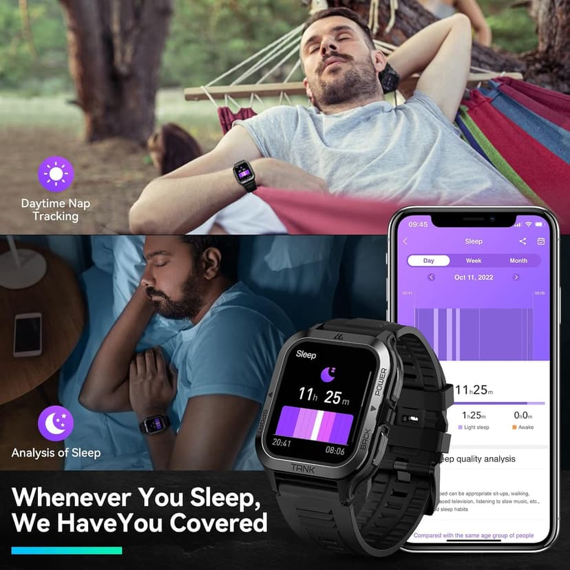 AMAZTIM Smart Watch, 60 Days Extra-Long Battery, 50M Waterproof, Rugged Military Bluetooth Call(Answer/Dial Calls), 1.85" Ultra Large HD Display, AI Voice Assistant, Compatible for Android and iOS