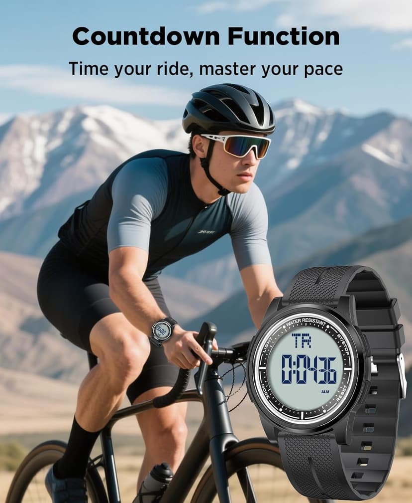 Beeasy Digital Watch Waterproof with Stopwatch Alarm Countdown Dual Time, Ultra-Thin Super Wide-Angle Display Digital Wrist Watches for Men Women