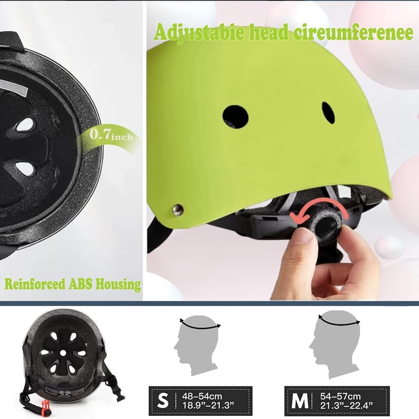 FOOKCIAN Kids Helmet,Toddler Skateboard Helmets for Ages 2-3-5-8-14 Years Boys Girls with Knee and Elbow Pads Wrist Guards fit Roller Skates,Skateboarding,Skating Scooter Adjustable Kids Helmet