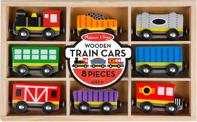 Melissa & Doug Wooden Magnetic Train Cars - 8 Piece Educational and Skill-Building Wooden Toy for Boys and Girls