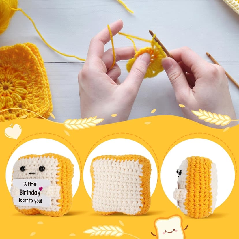 A little Birthday Toast to you - Crochet Toast Happy Birthday Gifts Card, Fathers Day Dad Gifts for Mom Women Men Her Him Sister Best Friend Girls Boys Fanny Handmade Knitted Emotional Positive Toast
