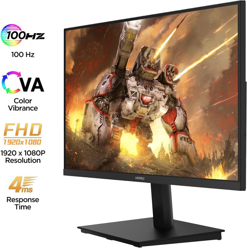 KOORUI Computer Monitor 22 Inch PC Gaming Full HD 1080P 100Hz VA Panel LCD Display with Adpitive sync (HDMI/VGA/VESA 100x100mm/Audio Out)