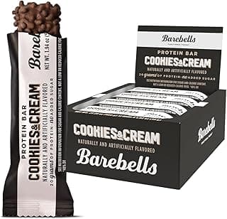 Barebells Protein Bars Cookies & Cream - 12 Count, 20g High Protein Treats - Chocolate Nutrition Bar with 1g Total Sugars - On-The-Go Breakfast or Post-Workout Snack