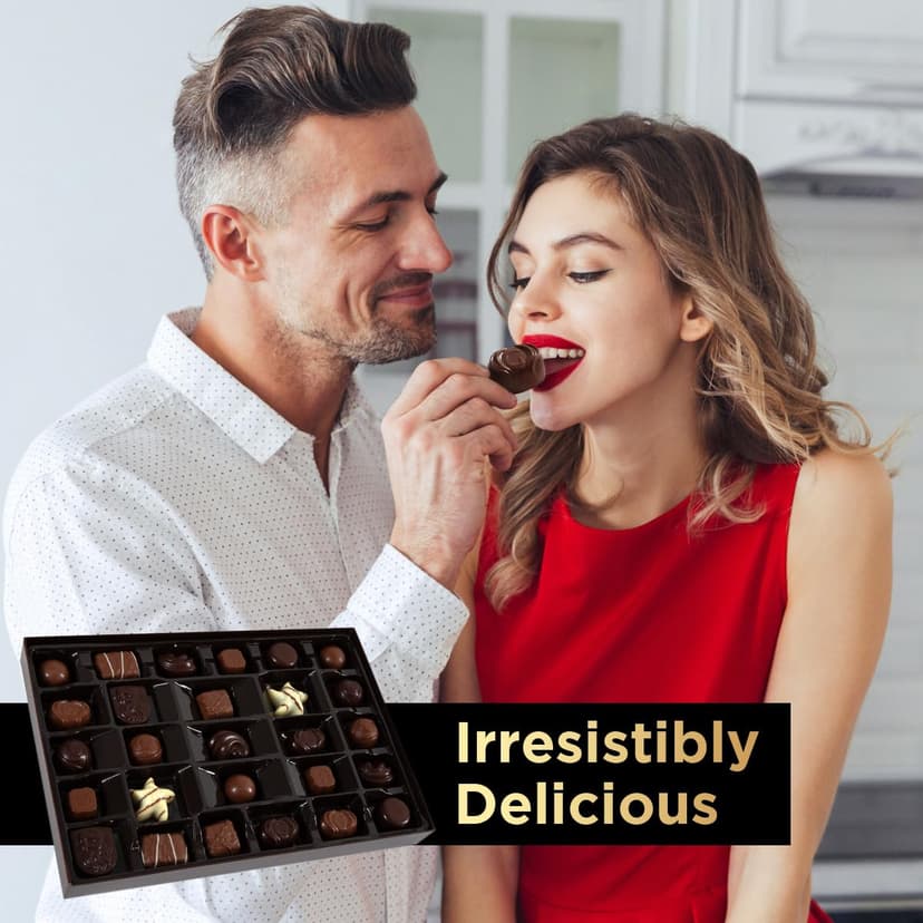 27 Chocolates Pack of Belgium Assorted Chocolate, Mothers Day Gift Basket and Holiday Celebrations, white, nuts, caramels Gourmet Chocolate Gift Box, 11.3 OZ B0DSYP3ZKY