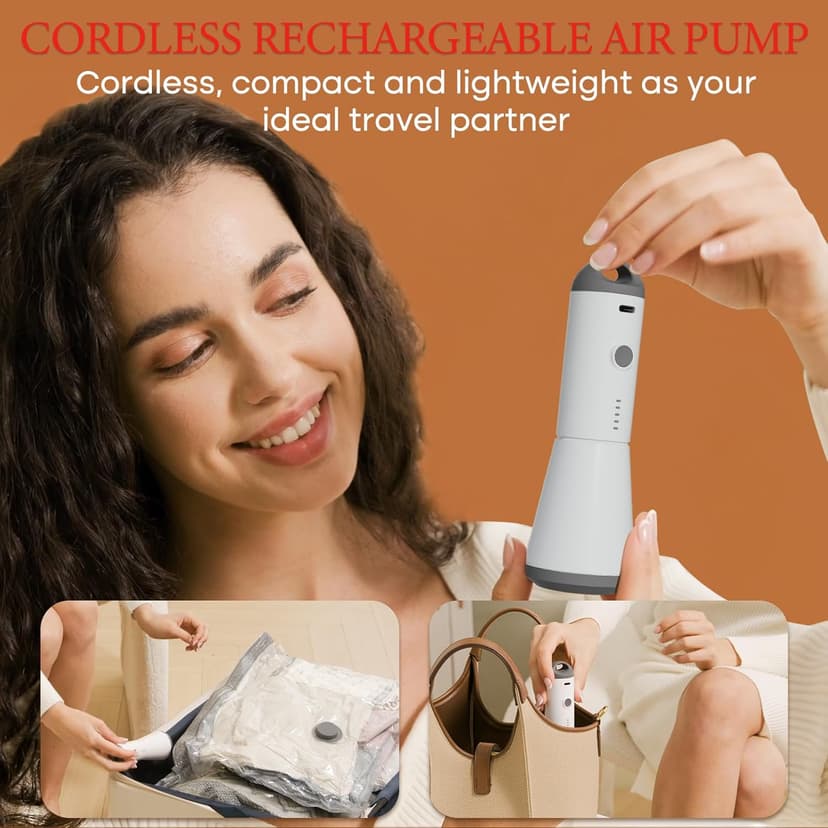 Travel Vacuum Bags with Rechargeable Cordless Air Pump, 12 Pack Vacuum Storage Seal Bags for Clothing(4 Large+4 Medium+4 Small), Compression Packing for Clothes Suitcase Luggage