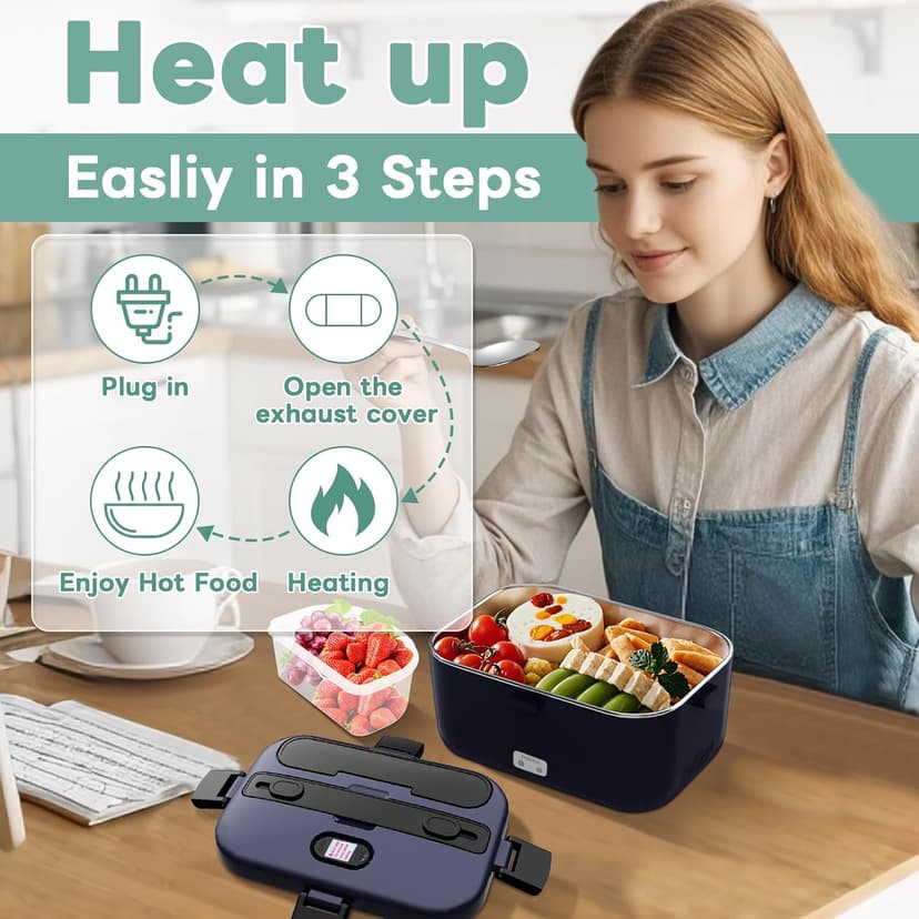100W Fast Heating, Portable Food Heater for Car, Truck, Office, Work, Travel, Construction Site, Gifts, 12/24V/110-230V DUPASU Electric Lunch Box Food Warmer, 1.8L Heated Lunch Box for Adults B0DXYYG8Q4