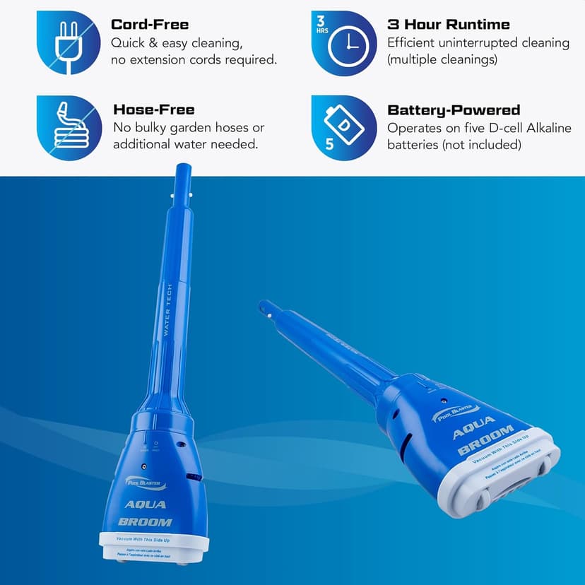 POOL BLASTER Aqua Broom Hot Tub Vacuum Cordless Spa Vac for Inflatable Above Ground and Inground Spas, Hot Tub Accessories, up to 3 Hours of Runtime, Battery-Powered, Lightweight Handheld Cleaner