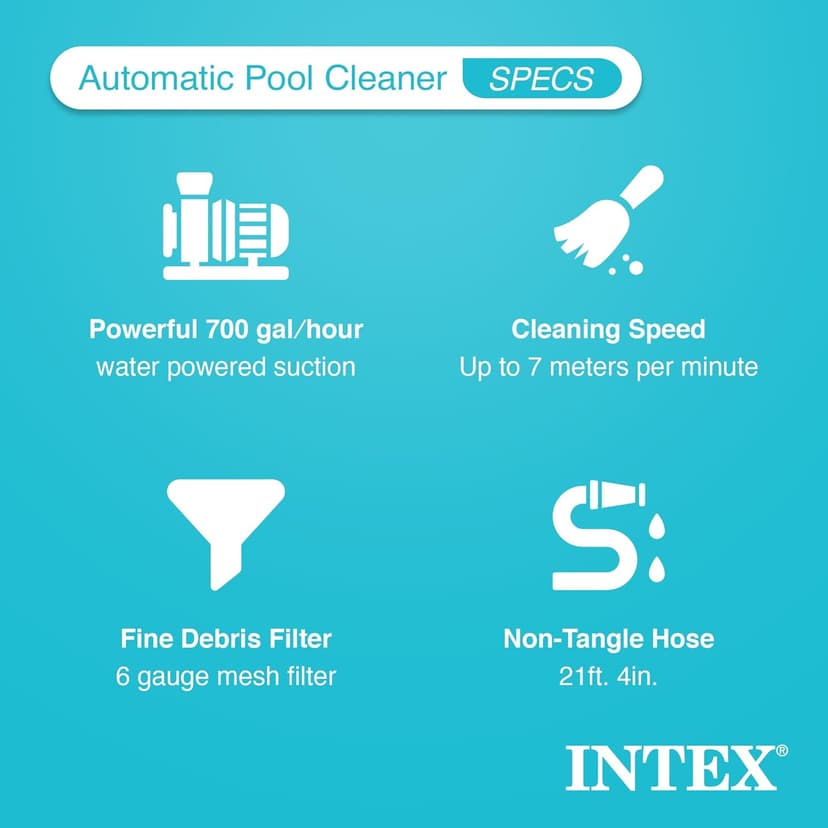 INTEX Deluxe Pressure-Side Above Ground Automatic Pool Cleaner Vacuum - For Bigger Pools – Cleans Pool Floors and Walls – Removes Debris – Removable Filter Tray – 21ft Tangle Free Hose