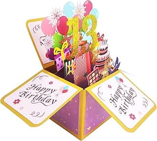 Asmallgf Happy 13th Birthday Pop Up Card for Girl Boy, Sweet Thirteen Year Old Birthday Gift Idea for Daughter Niece, Funny 13 Bday 3D Greeting Card for Him Friends