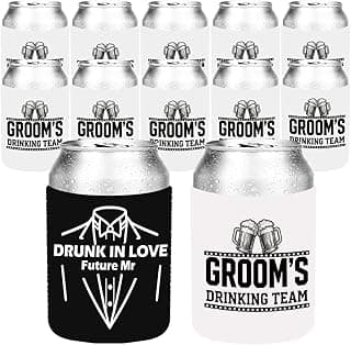 12pcs Beer Can Cooler Sleeves Bachelor Party Favors Bride And Groom Gifts Suit Dress Can Cooler Insulated Sleeves Decorations for Wedding Eve Gift for Men Groom Groomsman