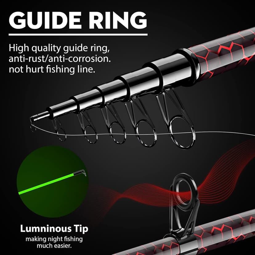 Fishing Rod and Reel Combos, Unique Design with X-Warping Painting, Carbon Fiber Telescopic Fishing Rod with Reel Combo Kit with Tackle Box, Best Gift for Fishing Beginner and Angler