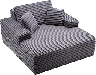 VEVOR Chaise Lounge Chair, 48 in Boneless Chaise Lounge Indoor, Modern Upholstered Oversized Reading Chair with Throw Pillows & Armrests, Sofa Couch Deep Seat Sleeper for Living Room, Bedroom, Balcony
