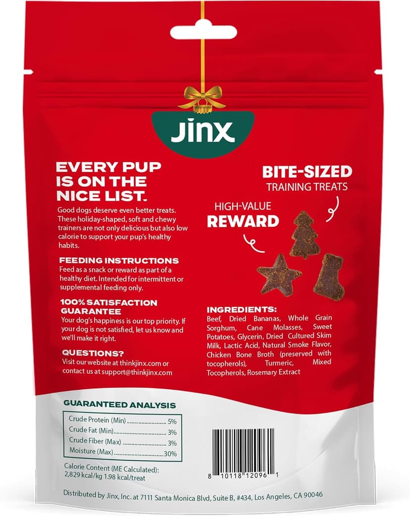 1 Pack Healthy Dog Treats Training with Real Beef & Fiber Rich Banana - Stocking Stuffer Gifts - Puppies, Adults & Seniors Jinx Holiday Dog Training Treats, Beef & Banana, Christmas Dog Treats, 4oz B0HCF87YPN