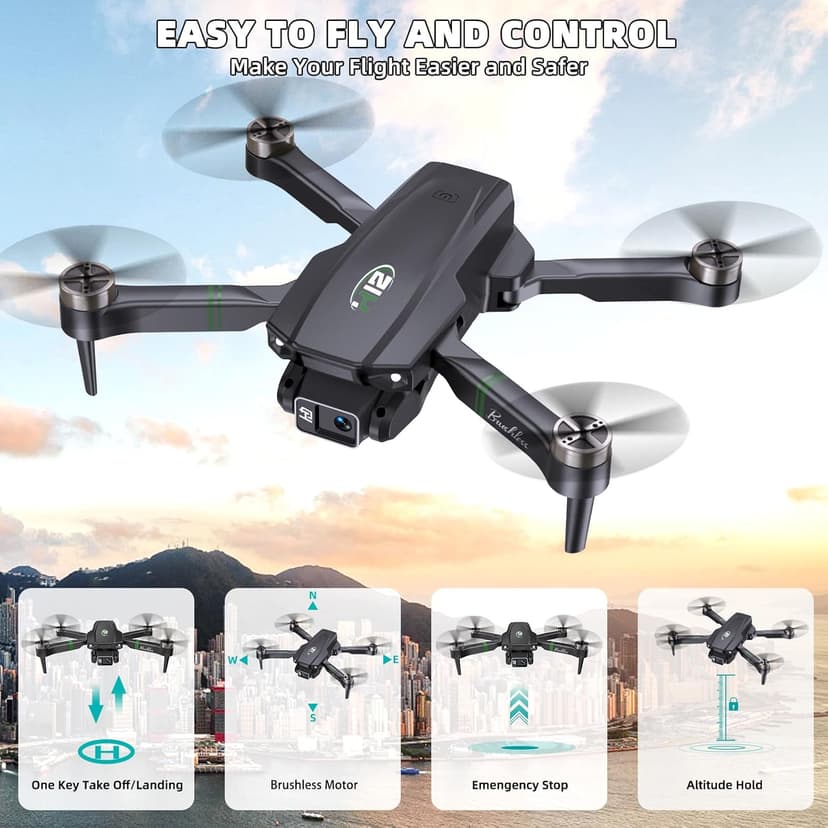 Drones with Camera for Adults 4K 1080P, Mini Drone with Camera, Altitude Hold, One Key Take Off/Landing, Headless Mode, 3D Flip, 3 Speed Mode, Foldable Remote Control Drone with 2 Batteries for Beginners
