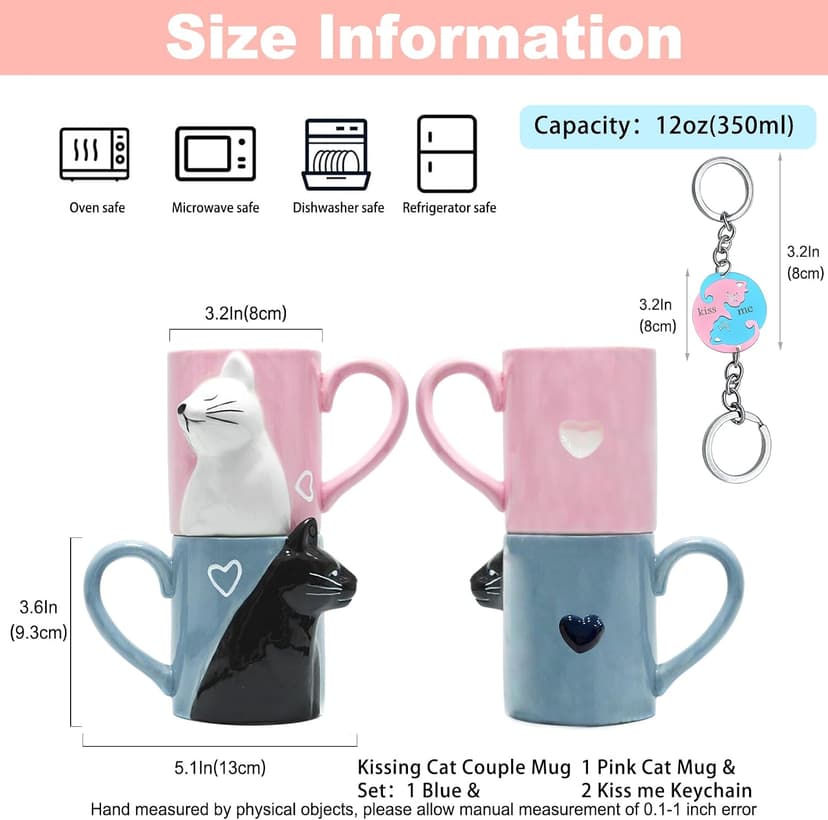 Couple Gifts Cute Kissing Cat Mug Matching Couples Stuff Ceramic Coffee Mugs for Wedding Gifts Anniversary Valentines Engagement Gifts for Couples Cat Lovers 12oz B07MQCGDH6