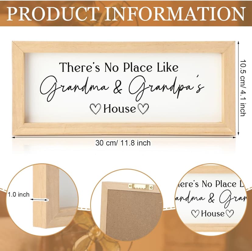 Yousoontic Grandparents Gift from Grandkids There's No Place Like Grandma & Grandpa's House Wooden Sign Farmhouse Home Decor for Father's Day Birthday Xmas Thanksgiving Gift(Light Brown,11.8 Inch)