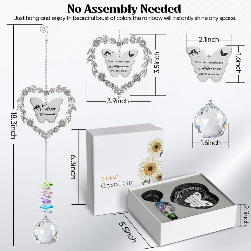 Retirement Party Decoration Hanging Ornament, Personalized Heart-Shaped Retired Farewell Gifts for Coworkers, Men, Friends Retirement Gift for Woman, Happy Retirement Crystal Suncatcher with Card B0DMD46SD7