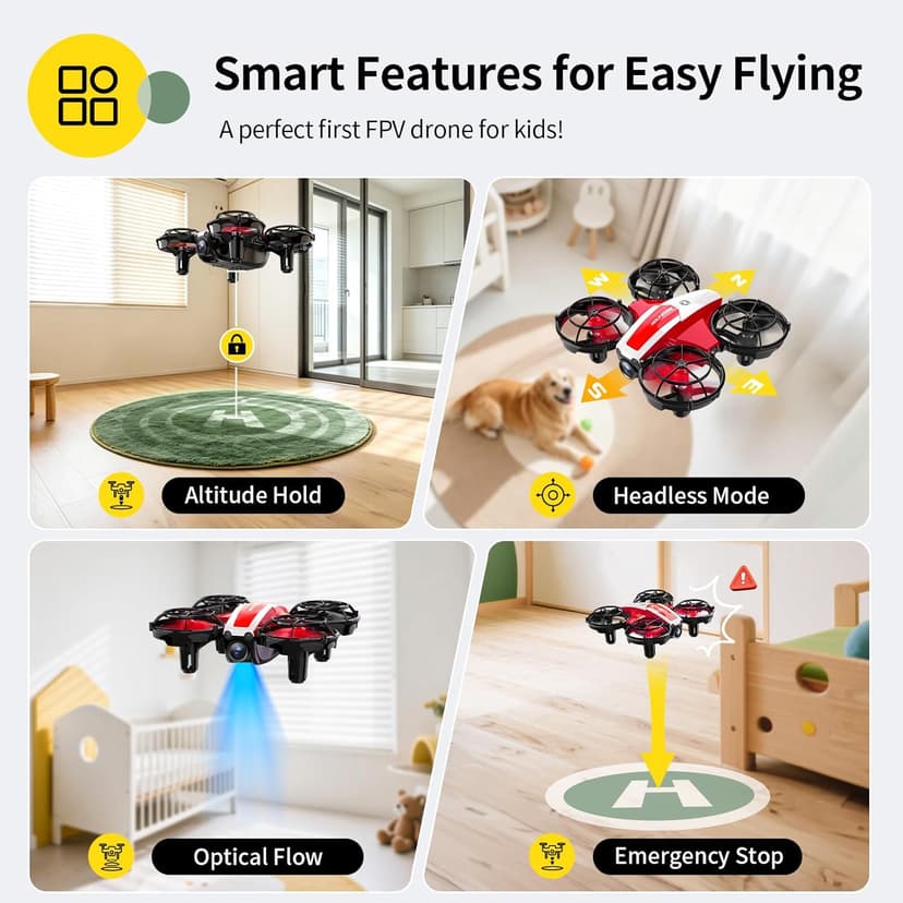 Holy Stone Mini FPV Drone with 1080P HD Camera for Kids & Beginners, RC Nano Quadcopter with Optical Flow Hover, Gesture Control, 3D Flips, 3 Batteries, Great Gift Toy for Boys and Girls, HS210Pro Red